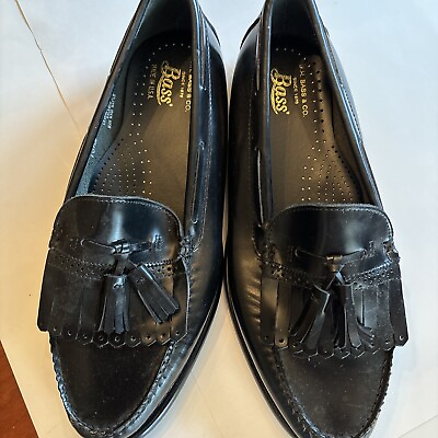 #ad New BASS MEN#x27;S Tassel Loafer Black Leather Slip on Shoes SZ 10 1 2D $32.95