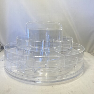 #ad Lazy Susan Caddy Make Up Jewelry Crafting Art Handle Pull Out Drawers 12” Clear $26.95