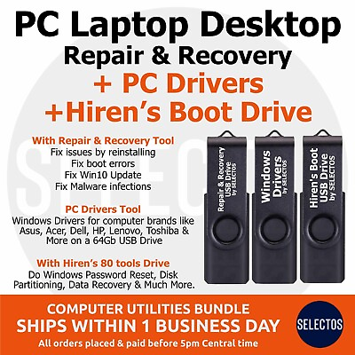 #ad PC Laptop Desktop Repair Recovery PC Drivers Hiren#x27;s Boot USB Drive Bundle $43.99