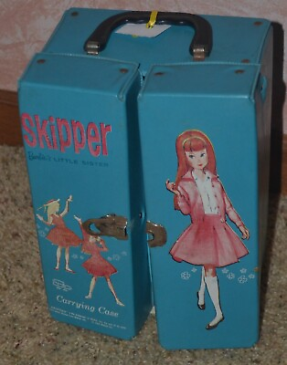 #ad Barbie Skipper Little Sister 1964 Double Doll Carrying Case Blue Trunk Empty $59.99