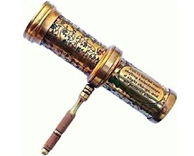 #ad Antique Hand Carved Brass Kaleidoscope W Handle Vintage Look Twist Kaleidoscope $24.64