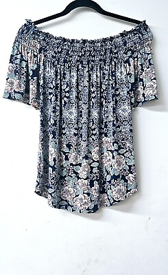 #ad LAVISH Super Soft Floral Short Sleeve Off Shoulder Stretch Shirt Blouse S $12.59