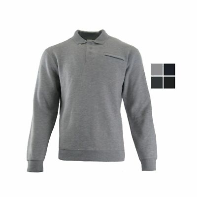 #ad Pullover Polo Sweatshirt Button Fastening Collar Zipped Chest Pocket Mens M XXL GBP 13.96