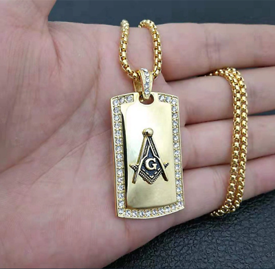 #ad 0.50Ct Round Moissanite Masonic Dog Tag Religious Pendant 14K Yellow Gold Plated $182.50