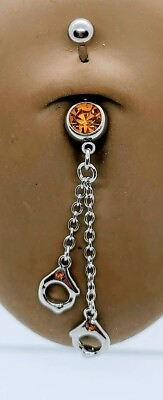 #ad Handcuff Dangle with Yellow Jewel Navel Belly Button Rings New Body Jewelry $5.00