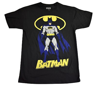 #ad Batman Mens Batman Standing In Front Of Bat Signal Logo Black Shirt New M $9.99