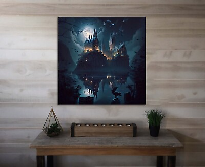 #ad Hogwarts Castle Canvas Poster at Night Broomsticks Owls Wall Décor Canvas Framed $43.99