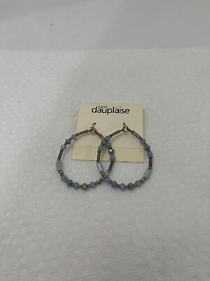 #ad Carol Dauplaise Dangle Earrings Blue Beaded Hoops Vintage New $14.00