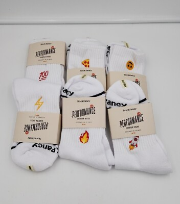 #ad Sock Fancy Unisex Performance Quarter Socks White with emoji Lot of 6 New $30.00