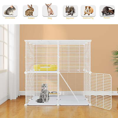 #ad 2 Tier Indoor Cat Cage Metal Kennel for CatsSmall Animals 28quot;Lx28quot;Wx28quot;HWhite $34.19