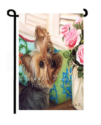 YORKIE dog GARDEN FLAG Yorkshire Terrier painting ART double sided Yard decor $28.00