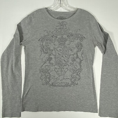 #ad Vintage Ralph Lauren Polo Jeans Co T Shirt Womens M Gray Cotton Lion Eagle Crest $19.97