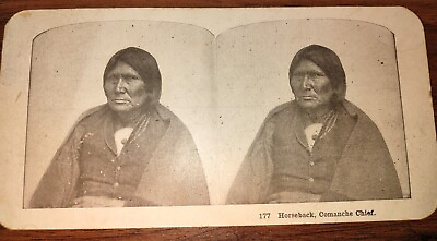 #ad STEREOVIEW OF HORSEBACK NOKANI COMANCHE CHIEF. 1805 1888. AND WHITE HOUSE. $33.00