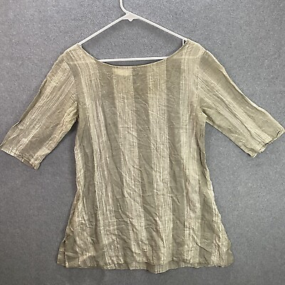 #ad Jess Brown Design Women’s Tunic Dress Top Beige Stripe 100% Cotton Size Small $44.99