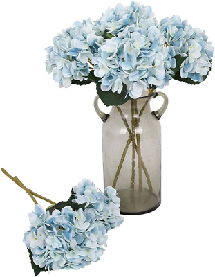 #ad 6Pcs Blue Flowers Silk Hydrangea Artificial Flowers Realistic Hydrangea Flowers $51.99