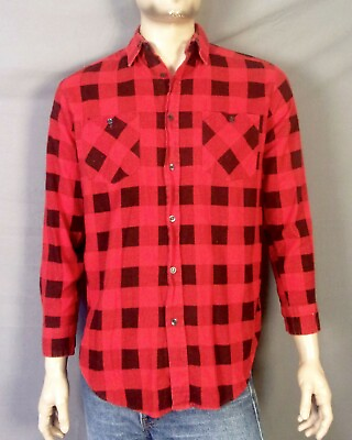 #ad vtg 80s 90s Midwest Traders Soft Classic Red Black Buffalo Check Flannel Shirt M $20.15