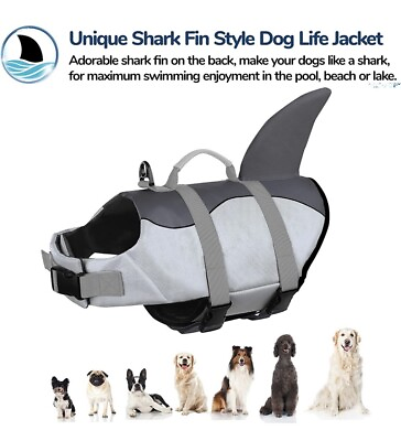 #ad Dog Life Jackets Ripstop Pet Swimming Floatation Life Vest Grey Shark Small $14.99