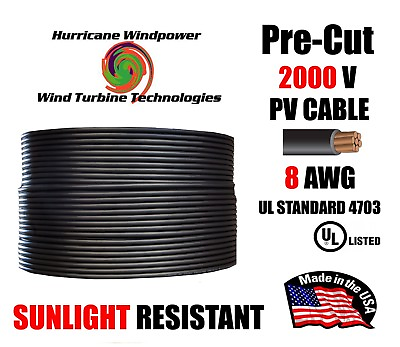 #ad 8 AWG Gauge PV Wire 1000 2000 Volt Pre Cut 15 500 Ft for Solar Installation $550.00