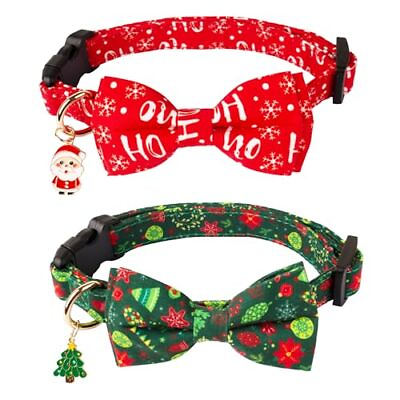 #ad Christmas Dog Collars with Bow Tie Adjustable Dog Xmas Bowtie Collar Red Gree... $26.00