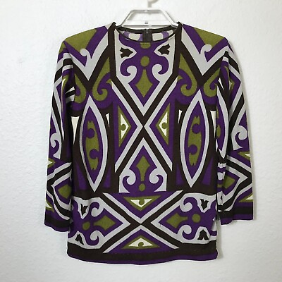 #ad Zio Luigi Shirt Women#x27;s Small Multicolor Funky Geometric Vintage 60s 3 4 Sleeve $34.00