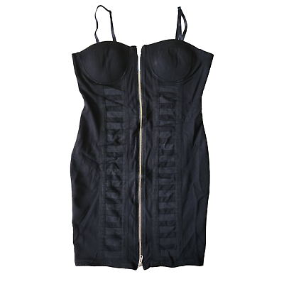 #ad Haute Monde L Dress Black Bodycon Zipper Built in Cups Stretchy Tight short $14.25