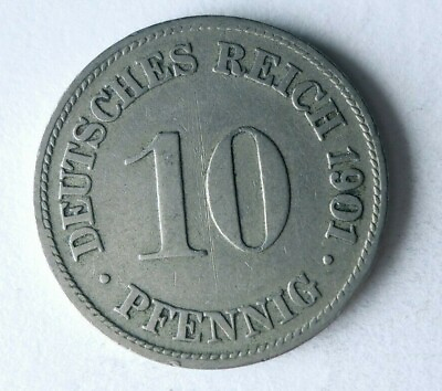 #ad 1901 D GERMAN EMPIRE 10 PFENNIG Excellent Coin FREE SHIP Bin #175 $7.99