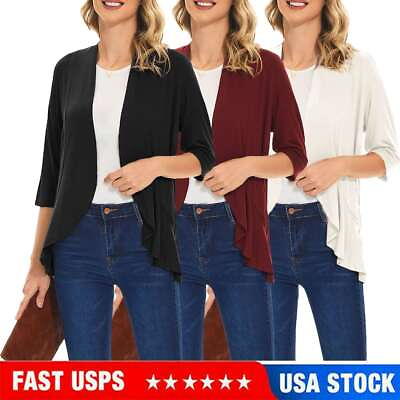 #ad Women#x27;s Basic Casual Long Sleeve Open Front Knit Cardigan Loose Top Blouses $14.57
