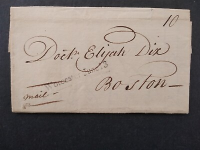 #ad Massachusetts: Worcester 1800 Stampless Cover BLACK STRAIGHT LINE WITH DATE $200.00