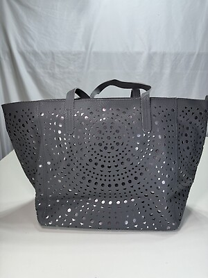 #ad Bath amp; Body Works Large Laser Cut Grey amp; Metallic Silver Tote Bag Zippered NEW $19.79