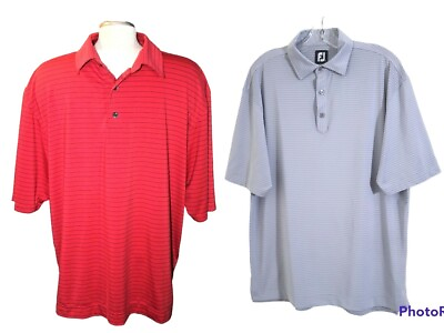 #ad FootJoy FJ Lot of 2 Golf Polo Shirts Mens Size Large Stripe Stretch Short Sleeve $19.95