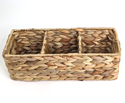 #ad Natural Woven Water Hyacinth Storage Basket w 3 Compartments Sturdy Metal Frame $16.00