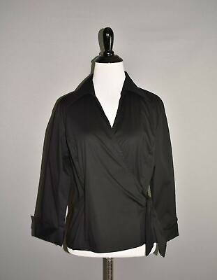 #ad DRESSBARN NEW $35 Black Stretch Cotton Faux Wrap Blouse Top Small $5.00