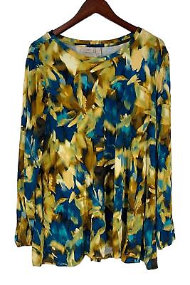 #ad LOGO by Lori Goldstein Rayon 230 Midnight Floral Long Top Gold $27.99