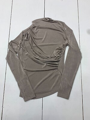 #ad Shein Womens Taupe Scrunch Long Sleeve Shirt Size Medium $14.00