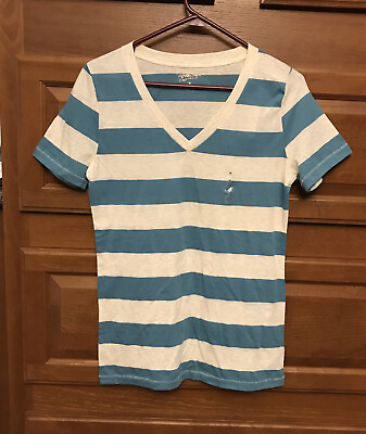 #ad NWT Arizona Jrs. Medium blue gray striped v neck knit top shirt S S new 1569 $12.99