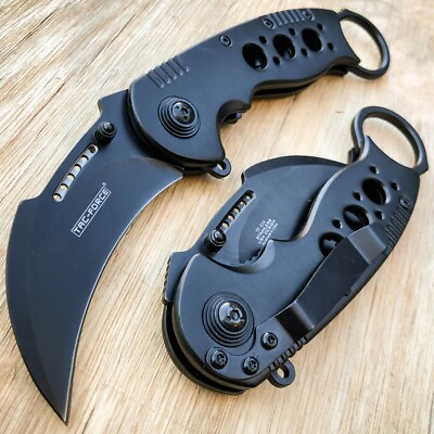 #ad BLACK KARAMBIT SPRING POCKET KNIFE Tactical Open Folding Claw Assisted Blade NEW $14.20