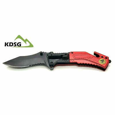 #ad KDSG Tactical Self Defense Knife Assisted Open LED Light Window Breaker RED $10.99