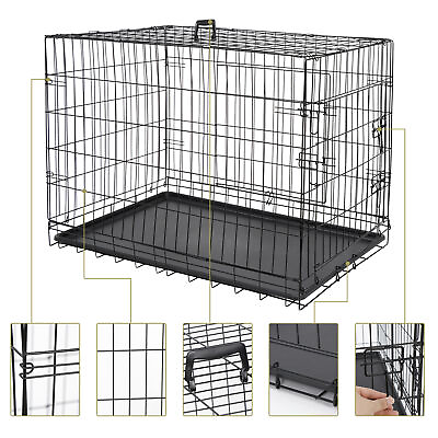 2X 36quot; Metal Pets Dog Crate Double Door Folding Metal Dog Crates Fully Equipped $93.58