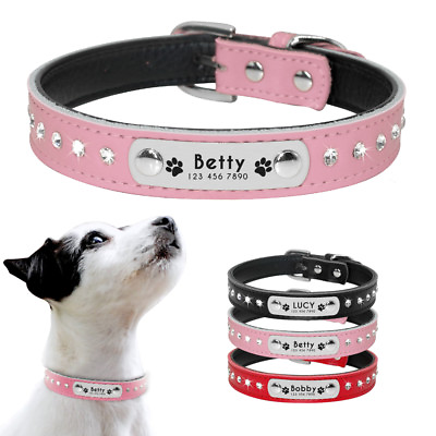 Personalized Dog Leather Collar Laser Engraved ID Name Tag for Small Medium Dogs $8.49