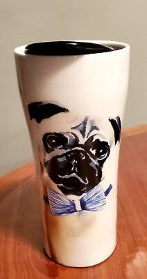 Ciroa Ceramic Pug Dog Tall Lidded Coffee Mug Tumbler with Ceramic Lid $30.00