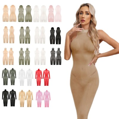 #ad Women Semi See Through Bodycon Dress Sexy Long Sleeve Sleeveless Dress Nightwear $9.29