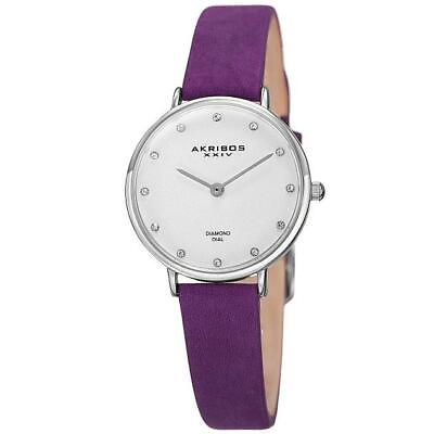 #ad Akribos XXIV AK882PU Diamond Markers Purple Leather Strap Womens Watch $74.95