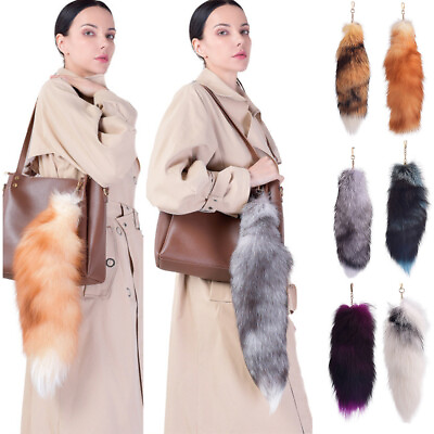 #ad 40cm Fox Hair Bag Pendant Large Fox Tail Furry Keychain Charm Keyring Soft Comfy C $13.35