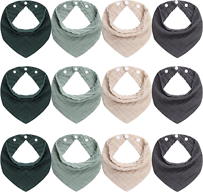 #ad 12 Pack Muslin Baby Drool Bibs 100% Cotton for Boys and GirlsSoft and Absorbent $14.88