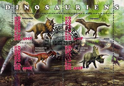 #ad Congo Dinosaur Jungle Pre Historic Animal Souvenir Sheet of 4 Stamps $8.95