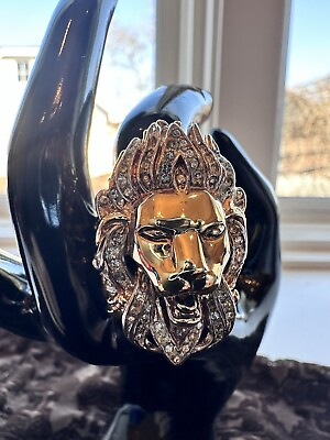 #ad Brand New Roberto Cavalli Lion Head Ring With Swarovski Stones US 6.5 Eu53 $145.00