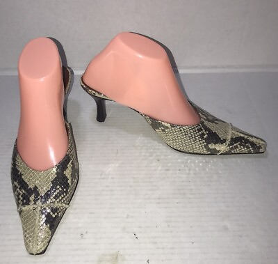 #ad DONALD J. PLINER Lynda Heels Mules Metallic Snake Pattern Barbie Style Sz 7.5 $39.99