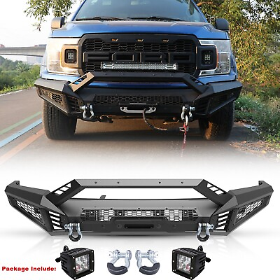 #ad New Steel for 2018 2020 Ford F 150 Front Bumper Heavy Duty W LED Lights D rings $644.96