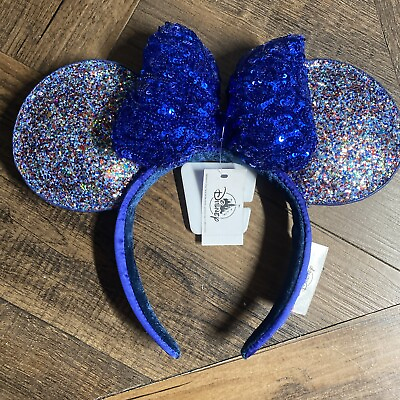 #ad US Disney Parks Minnie Ears Mouse 2020 Celebration Blue Sparkle Bow Headband $21.99