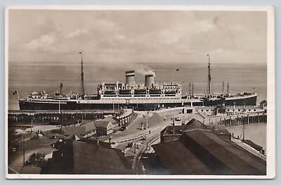 #ad Postcard New York Schnelldampfer Hamburg Amerika Linie Steam Liner At Port RPPC $6.50